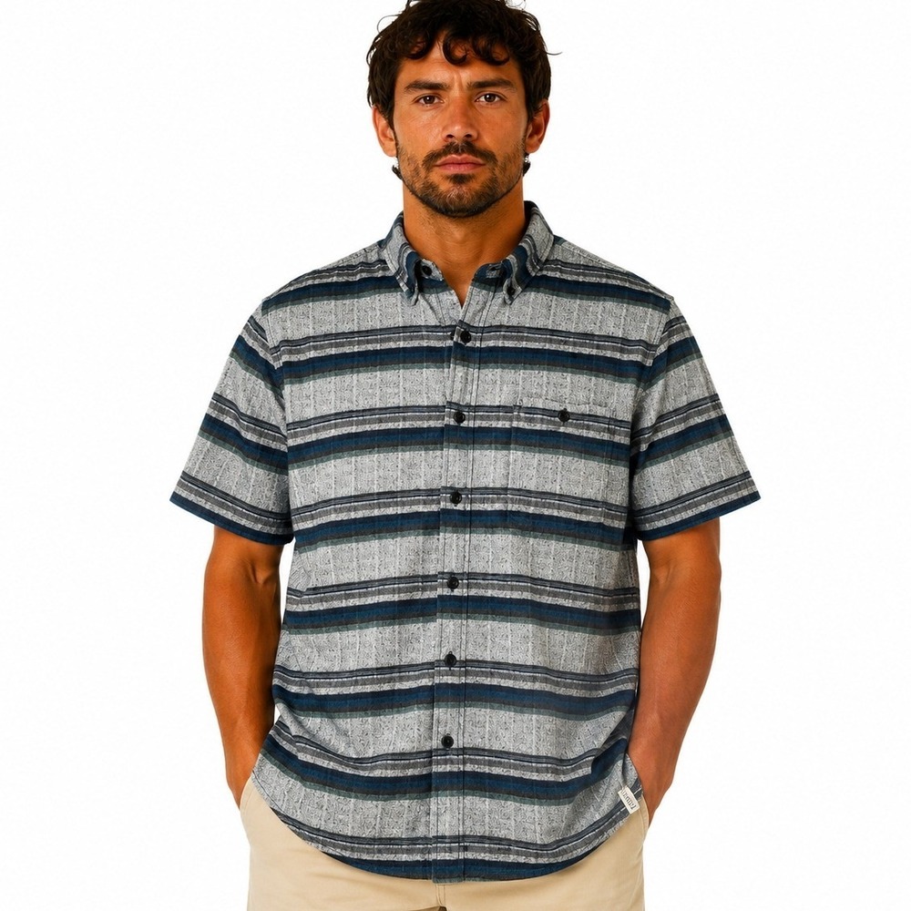 Ezekiel Button Down Shirt Mens Large Grey Blue Striped Short Sleeve ES151053R